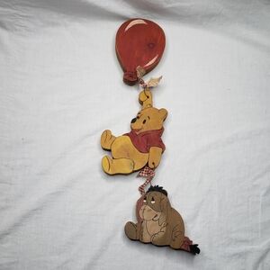 Vintage Pooh Bear Eeyore and Red Balloon Wood Wall Hanging